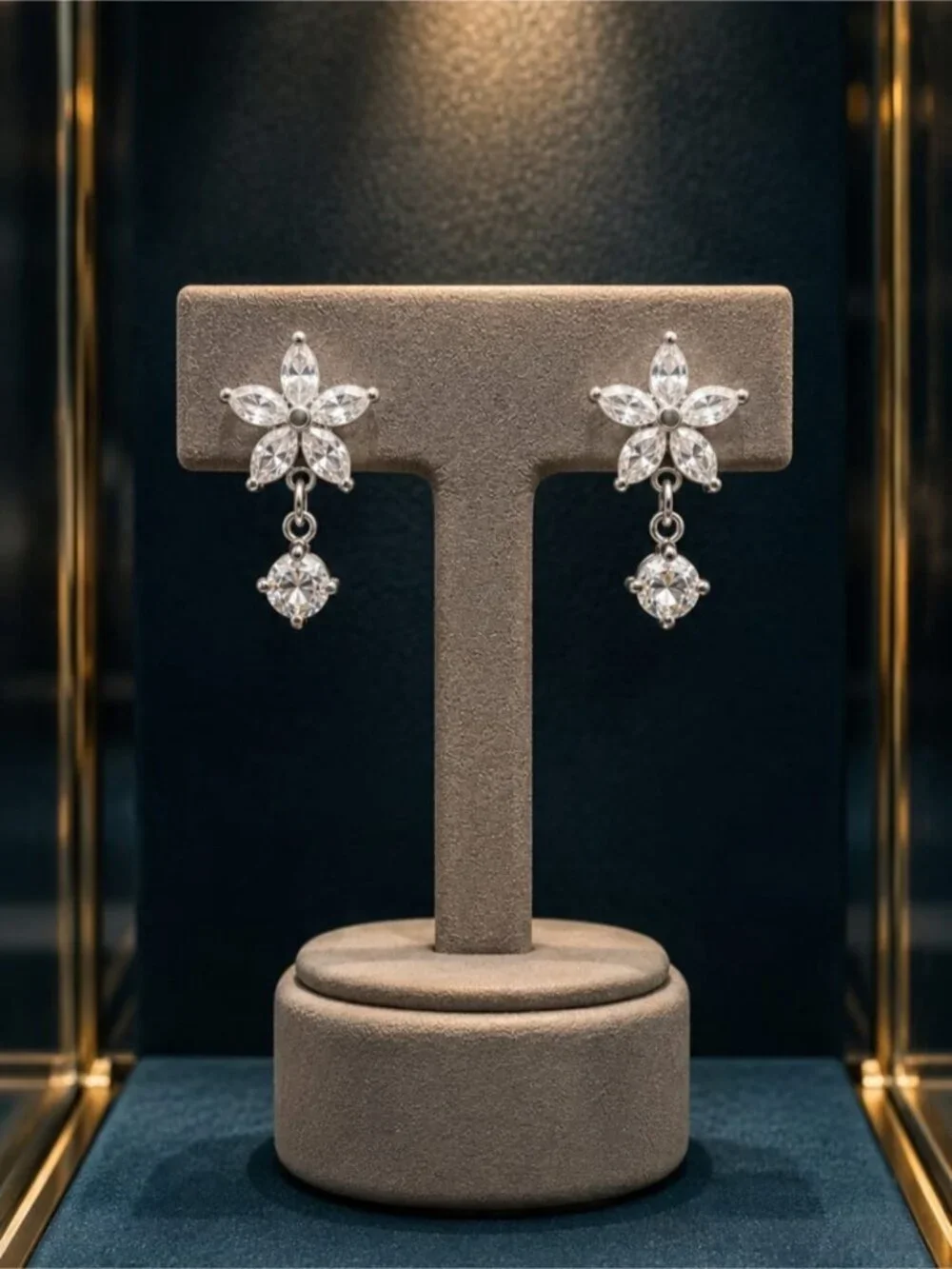 Silver Floral Drop CZ Earrings - Elegant Women's Jewelry